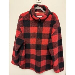 Koolaburra‎ by UGG Jacket Women's 1X Red Black Buffalo Check Fleece Quarter Zip